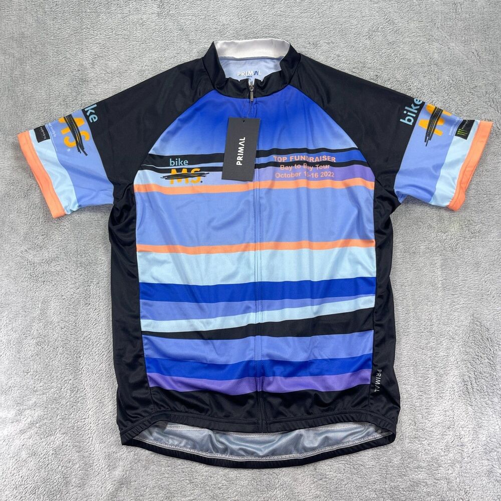 Primal V-Bike MS Cycling Jersey Mens XL Blue Graphic Raglan Full Zip Bay 2 Bay